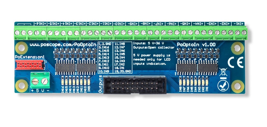 [PoOptoIn] Industrial Digital Optical Isolator - PoOptoIn - 5-24 Vin, 16 Channel